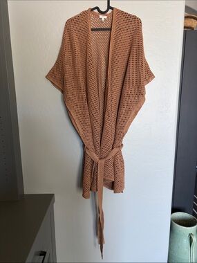 aerie Open-Knit with metallic thread belted cover up